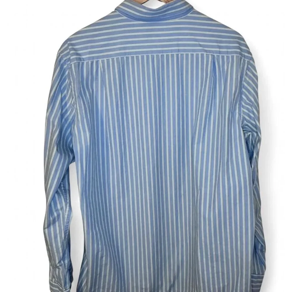 IZOD Luxury Sport Button Down Blue w/ Green & White Stripe